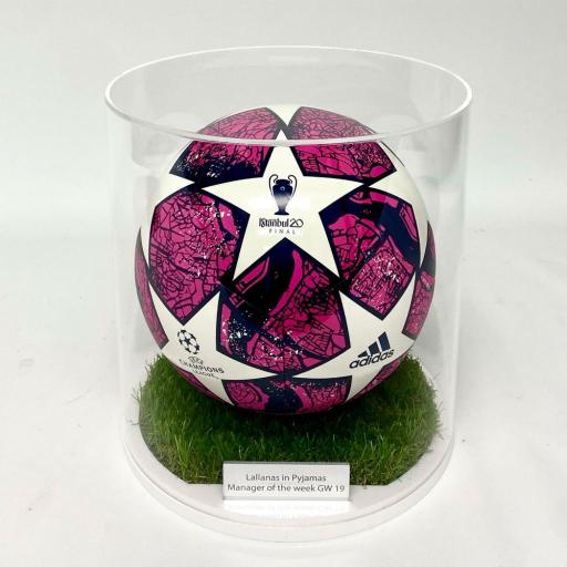 Cylindrical Football Display Case - Grass Effect Base